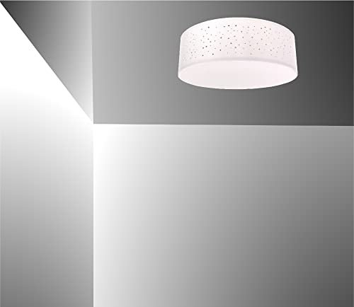 Trango 3137 Deckenleuchte mit Sternenhimmel Stoffschirm in 38cm Ø *WEISS* rund inkl. 2x E27 Lampenfassung Wohnzimmer, Schlafzimmer, Flur, Gästezimmer Bürolampe Stoffdeckenleuchte ohne Leuchtmittel