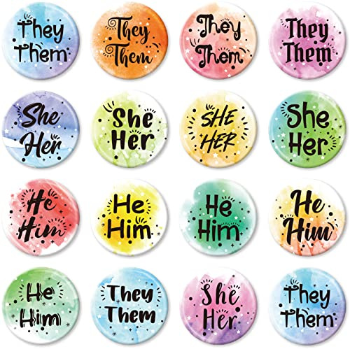 Dingion 120 Pcs Pronoun Badges Pins Gender Identity Pins Bulk Round They Them She Her He Him Cute Buttons for Shirt Clothes(Classic Style)