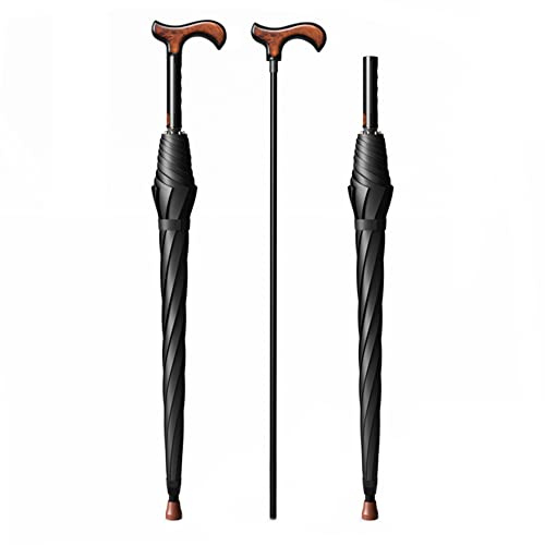 Paraguas De Bastón para Caminar, Paraguas De Muleta Multifunción 2 En 1 con Pie Antideslizante, Marco Resistente, para Hombres Y Mujeres Regalo,Negro,86cm/33.9inch
