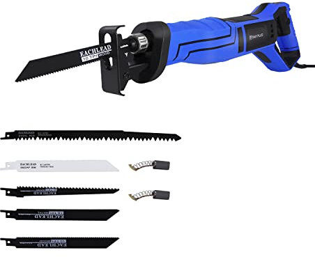 900W Home and Garden - Sierra de sable para herramientas eléctricas (0-2800 RPM, longitud de carrera de 28 mm, 5 hojas de sierra, 2 escobillas de carbón, cambio de hoja de sierra sin herramientas,