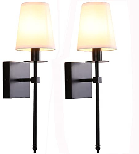 Vintage Wandleuchte Innen Schwarz Wandlampe Wohnzimmer Antik Flurlampe aus Metall und Textil Badezimmer Lampe Wand E27 up and down Wandbeleuchtung mit Stoff Schirm Schlafzimmerlamp Bettlampe für Hotel