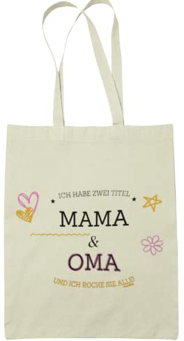 FremiBag Stofftasche aus Baumwolle - Geschenk Mama - Geschenk - Ich habe zwei Titel: Mama & Oma und ich rocke sie beide - Geschnek für Frauen