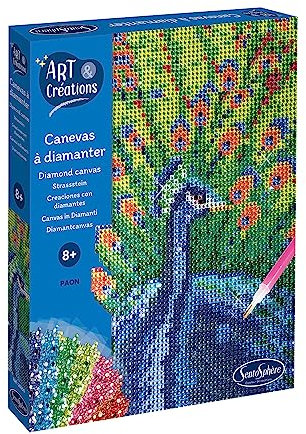Sentosphère 3920250 Bastelset Strassstein-Bild, Motiv Pfau, Kreativ-Set, DIY für Kinder und Erwachsene, Mehrfarbig.