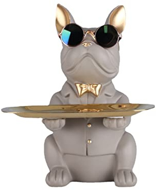 XYQXYQ Multifunktionale Bulldoggen-Statue, Harz-Hunde-Butler-Dekoration, Aufbewahrungstablett, kreative niedliche Hunde-Aufbewahrungstank, anwendbare Brieftasche, Schlüsselkette