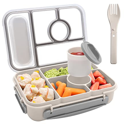 Amathley Brotdose Kinder mit Fächern,Bento Box Kinder,Brotdose Erwachsene,1300ML Lunchbox mit 5 Fächern und Saucenbehältern,Mikrowellen-und Spülmaschinenfest,BPA-Frei (Grau)