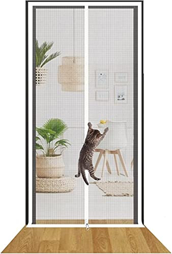 Fliegengittertür Katzengitter Balkontür 110x220cm Verdicktes Katzenschutzgitter Fliegengitter Für Wohnzimmer, Schlafzimmer, Küche, Terrasse, Hund Katze Kratzfeste Gittertür Mit Reißverschluss ( Color