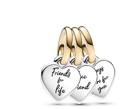 PANDORA Moments Bicolor Teilbarer Dreifacher Freundschafts-Charm-Anhänger aus Sterling Silber mit vergoldeter Metalllegierung, Zirkonia, Kompatibel Moments Armbänder, 762722C00