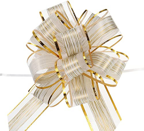 sourcing map 10 Stück Große Geschenkschleife, Ziehschleife ø 17cm Matt Geschenk Schleife, Dekoschleifen für Auto Dekor geschenkdekoration Hochzeit Geburtstag Verpackung Weihnachten (Weiß)