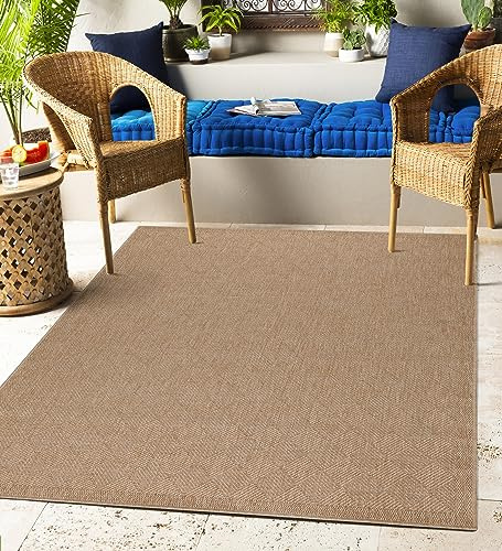 Carpettex Outdoor Teppich Wetterfest 160x230 cm Sisal & Jute Optik Beige - Ideal für Balkon, Garten, Terrasse und als Küchenteppich - Teppich Waschbar, Wasserfest, Pflegeleicht, Vintage Design