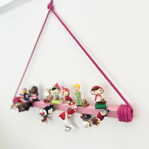 NoriKids Stange für Tonies | Regal für Tonies aus magnetischer Stange in Rosa | mit Kordel in Beere | handgefertigte Tonie Aufbewahrung für bis zu 40 Tonies | Kinderregal