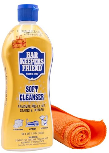 Bar Keepers Friend Cleanser & Polish Asciugamano in microfibra da 368,5 g – per detergente in acciaio inox per pentole e padelle, piani cottura, macchie di acqua dura, cucine, bagni e altre