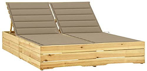Homgoday Doppel-Sonnenliege mit Kissen beige aus imprägniertem Kiefernholz, Sonnenliegen, Sofabett Möbel, Gartenliegen, Pool-Liege, Sonnenliege für den Garten v