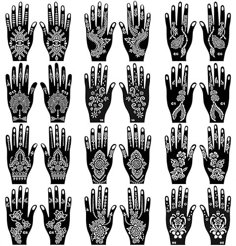 24 Henné Pochoirs de tatouage, feuilles Pochoirs de henné réutilisables Pochoirs de tatouage temporaire pour femmes filles