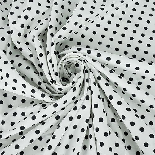 FT Fashion Track Baumwollstoff – 111 cm breit (1 m), Stoff 8 mm, 100% Baumwolle, gepunktet, für Heimwerkerarbeiten, Heimdekoration, Kleider (Weiß/Schwarz)