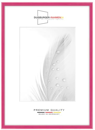 Duisburger-Rahmen24 Holz Bilderrahmen Schmal 59,4 x 84,1 cm DIN A1 in Pink Hochglanz | inkl. bruchsicherer Anti-Reflex Kunstglasscheibe | Rahmen für Poster | Puzzle | Foto collage DR119