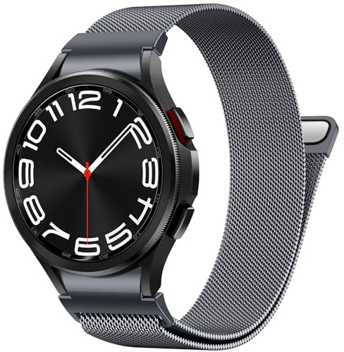PIOWNN Metall Armband Kompatibel mit Samsung Galaxy Watch 7 6 5 4 Armband | Ein-Klick-Verbindung Loop Magnetisches Band, Starker Magnet‑Verschluss, für Galaxy 6 Classic/5 Pro/4 Classic/FE, Dunkelgrau