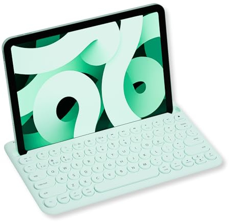 Macally Bluetooth Keyboard for Tablet | Wireless Keyboard for iPad mini/Air/Mini, iPhone (Multi-Device, Built-in Stand, Rechargeable) Easy to Use and Cute Portable - Mint Green