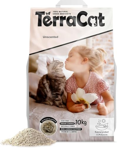 TerraCat katzenstreu, 12.5L - 10Kg Cat Litter, 100% Natürlicher Griechischer Bentonit Katzenstreu Klumpstreu, Hohe Saugfähigkeit Klumpstreu für Katzen, Staubfrei Katzenstreu Klumpend, Unparfümiert