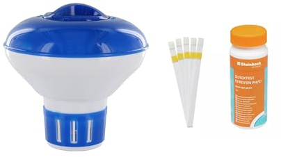 Steinbach | Quicktest Streifen Kit inkl. Dosierschwimmer Mini | 12,5 cm Ø | bis zu 20 g Tablettengröße | für sauberes und kristallklares Poolwasser