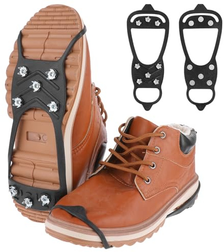 Aiyorse Ice Shoe Grips,Walking Traction Spikes Ice Cleats for Boots Shoes Spikes Crampons Ice Grippers Traction Cleats with 8 Steel Studs Crampon for Ice Snow Winter Hiking Climbing Ice Fishing(L)
