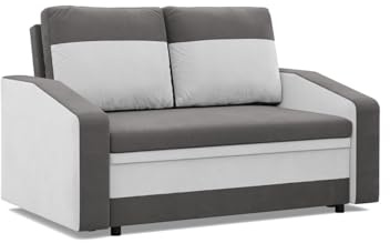 Mebligo - Convertible Sofa Orion, 2-Sitzer-Sofa 148 x 90 x 87 cm, Convertiblesofa fürs Wohnzimmer, grau und weiß