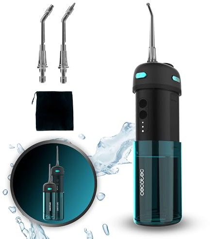 Cecotec Irrigador Dental Pórtatil Toothcare Jet Splash. Irrigador Compacto y Ligero de Viaje Con 3 Modos y Hasta 8 Intensidades, 150 Ml de Capacidad y 2 Boquillas Intercambiables, IPX7, Impermeable