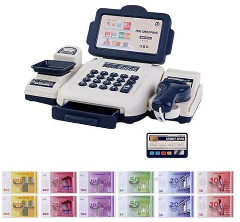 ieron Simulationskasse mit Scanner und Soundmikrofon, Registrierkasse, Einkaufsladenzubehör, Spielkasse, Rollenspiel, Geschenk für Mädchen und Jungen