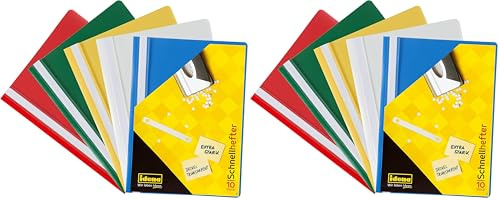 Idena 307007 - Schnellhefter für DIN A4, aus Kunststoff, 10 Stück, 5 Farben, 2 x blau/weiß/gelb/grün/rot (Packung mit 2)