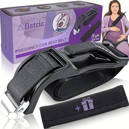 Allstric® Ceinture voiture femme enceinte homologuée + coussin. Ceinture de sécurité confortable et réglable pour grossesse. Adaptée à tous les véhicules. Protection optimale pour maman et bébé