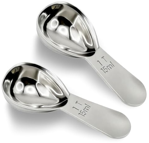 Rovella 2Pcs 15ml Coffee Scoop 1 tablespoon, 304 Stainless Steel Measuring Coffee Scoop, Short Handled Measure Scooper for Ground Coffee, Bean in Canister