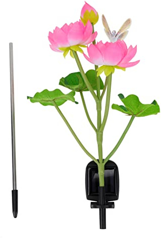 UKCOCO Lampe Solaire Led Lotus Avec Et Libellules Pour Décoration De Jardin Et Patio