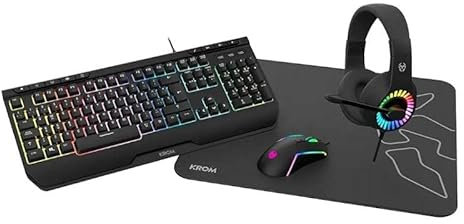 Combo de Gaming 4 en 1 con Teclado, ratón, Auriculares y Alfombrilla; Ideal para Gamers en PC y Consolas.