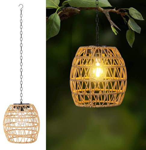Pearlstar Solarlampen für Außen hängend, Rattan Solarlaterne für Außen wetterfest, Solarleuchten Garten im böhmischen Stil für Balkon, Terrasse, Patio, Hof-Deko