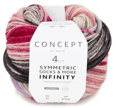 Katia Concept Symmetric Socks & More Infinity 4ply, Sockenwolle mit Farbverlauf, Strumpfwolle 4-fach, Sockengarn 4-fädig, 75% Wolle (Merino mulesingfrei), 25% Polyamid (91)