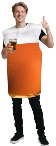 Mepase Oktoberfest Beer Mug Costume for Adult Men Halloween Alcohol Beer Glass Outfits for German October Bier Party Cosplay, Multicolor, approx. 47.24 x 21.65 inches/ 120 x 55 cm