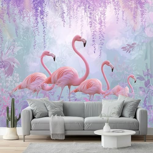 Fotomurales Flamenco Romance Naturaleza Papel Tapiz Moderno 350 x 256 cm Papel pintado tejido no tejido coración Pared corativos Sala Living Oficina Dormitorio Rosa púrpura