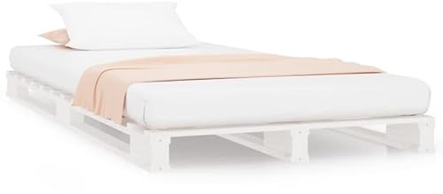 Eleganz Palettenbett Weiß 100x200 cm aus Massivholz Kiefer - Schlichtes Design für Schlafzimmer, langlebig & stabil - Natürliche Optik für modernes Wohnen