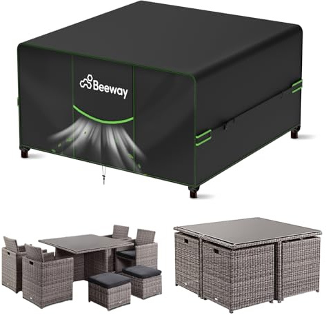 BEEWAY Garden Furniture Cover With Air Vent, Waterproof Patio Rattan Sofa Table Chair Set Cover - 420D Oxford Fabric, Windproof - 125x125x74cm