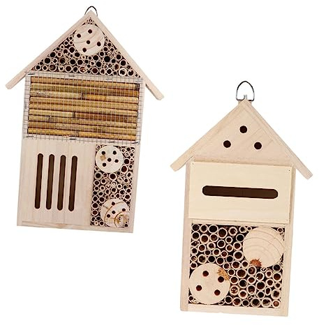 Milisten 2 Stück Hängendes Insektenhotel aus Holz Dekorative Bienenwohnung für Garten und Terrasse zur Beobachtung von Insekten für Bereits Montiert
