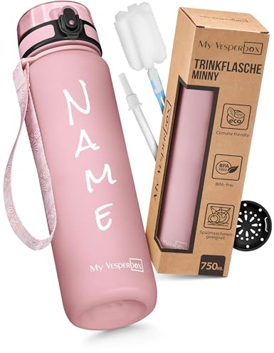 My Vesperbox Gourde personnalisée pour enfants 750 ml [avec paille et tamis] – Bouteille d'eau adaptée aux boissons gazeuses et anti-fuite – Pour l'école et le sport – Sans BPA
