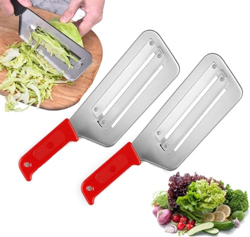Cortador Verduras Multifuncional, Doble Capa de Acero Inoxidable en Versión Mejorada, Repollo en Rebanadas y Hilos, Cortador Verduras de Acero Inoxidable (2 Rojo)