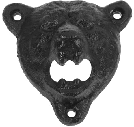 IWOWHERO Bear Head Bottle Opener Wall Mount Beer Opener Wall Mounted Tool Cast Iron Black