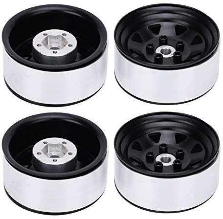 1.9 Inch Aluminum Alloy RC Car Wheel Rims Hubs 4pcs Set for 1/10 Scale RC Crawler Axial SCX10 TRX4 D90 90046 High Performance Durable Upgrade Parts (Black)