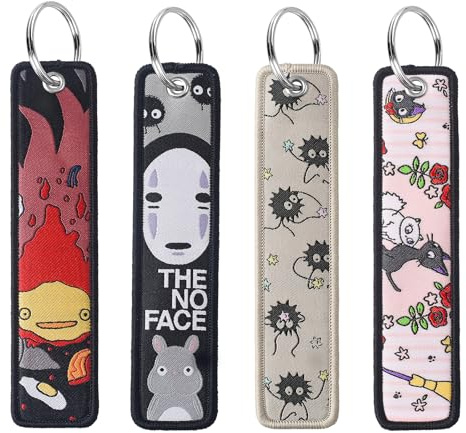 GTOTd Cute Cartoon Keychain Schlüsselanhänger (4 Pack) | Anime Gestickte Gepäckanhänger, Doppelseitige mit Schlüsselring-Verzierung für Motorräder Autos und Biker