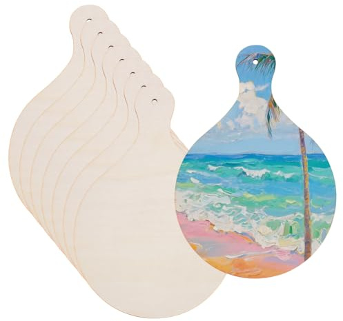 arricraft 8 Pcs Mini Wooden Cutting Board Craft with Handle, Unfinished Round Wood Paddle Chopping Board Mini Charcuterie Boards for DIY Cooking Home Kitchen Decor 23x16cm(9.06x6.3inch)