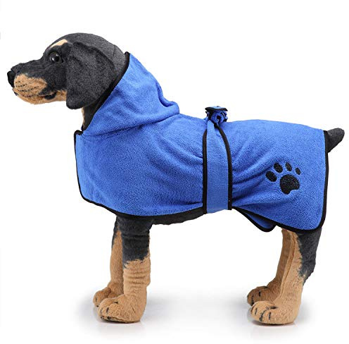 Hunde-Bademantel mit Kapuze, super saugfähige Mikrofaser, schnell trocknend, Haustiermantel, weicher, verstellbarer Riemen, tragbares Handtuch für kleine, mittelgroße und große Hunde und Katzen nach