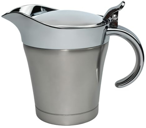 Double Insulated Gravy Boat, Stainless Steel Sauce Jug Gravy Boat with Hinged Lid for Family Dinner, Thanksgiving, Halloween, Christmas, Birthday Party