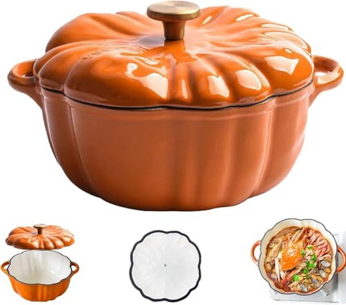 Dutch Oven Pot with Lid, Enameled Cast Iron Casserole Dish, Orange Halloween Cookware for Stews, Soups, Baking, Fall Simmer Pot, Thanksgiving Decor Gift(20cm/1.85L)