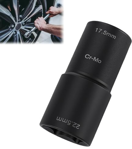 1/2-Inch Drive Double Ended Impact Socket,17.5mm & 22.5mm Wheel Nut Socket,1/2 Drive Impact Wrench Tool,6-Point,CR-MO Wheel Nut Spanner,Lug Nut Sockets Compatible with Ford/Land Rover (17.5x22.5)