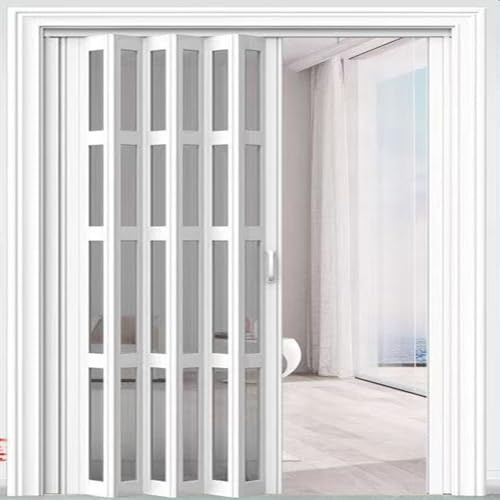 Hggdsac Falttür, Schiebetür, Falttür für den Innenbereich im, Schiebetür weiss, Verschließbar, und Fenster Doppelwandprofil Neu, aus PVC, Tür für Schutz der Privatsphäre（W×H:75×180cm）